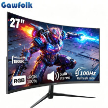 Gawfolk 27" Curved Monitor, FHD 1080P 100Hz 1800R VA Screen with Built-in Speakers, 100% sRGB, Adaptive Sync, Eye Care, HDMI/VGA Ports,