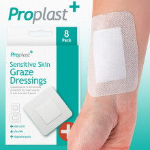 Graze Dressings 8Pk SENSITIVE SKIN Hypoallergenic Plasters Wound Cut Gauze Pads