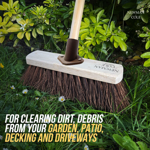 Outdoor Broom Hard Stiff Bristles Yard Sweeping Brush 10" Head Handle 1