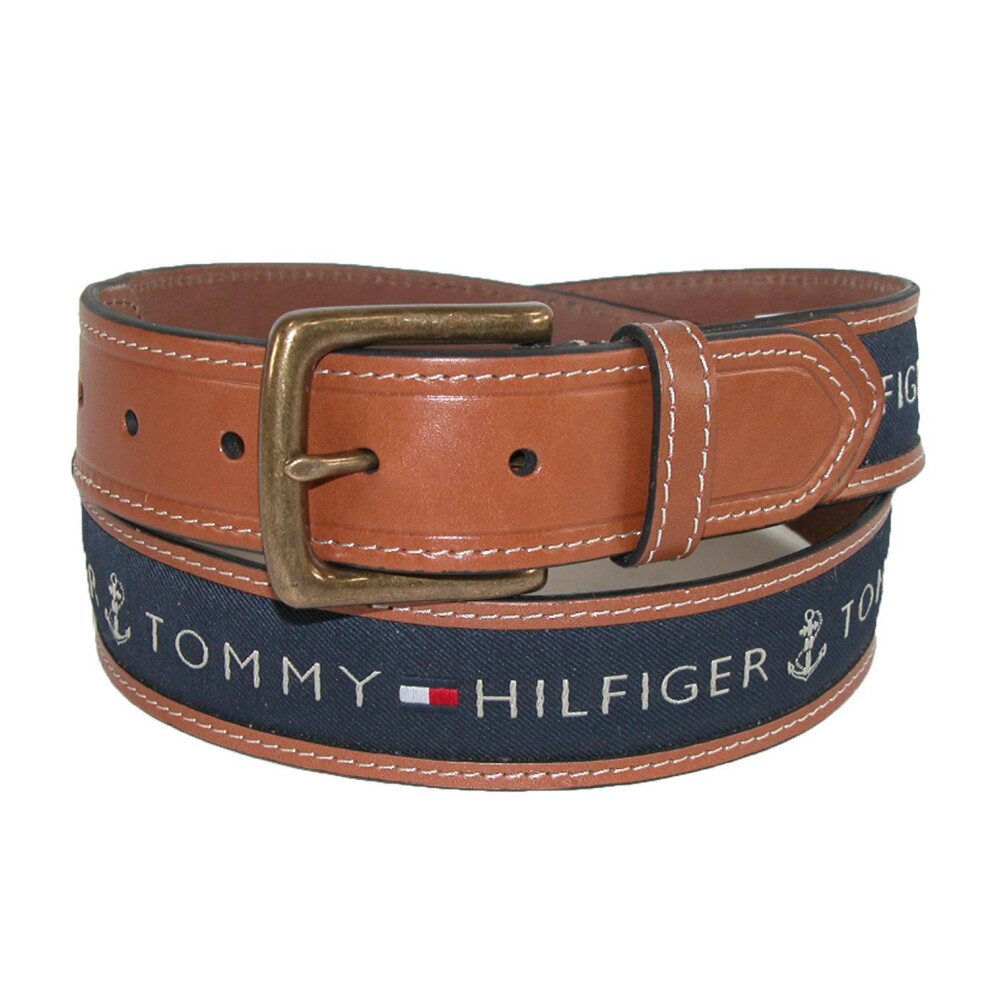 Photos - Belt Tommy Hilfiger Men's Leather Casual  with Fabric Inlay 