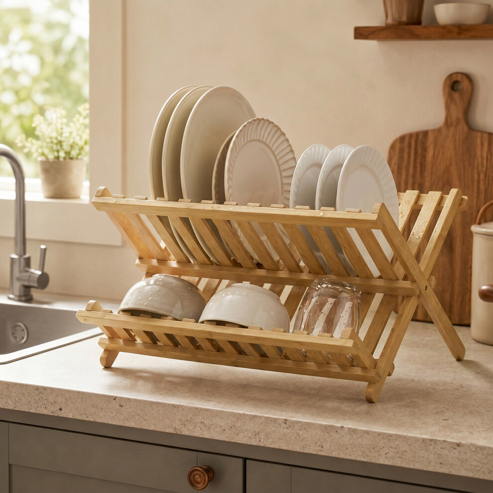 Homcom 2-Tier Kitchen Storage Unit With Slatted Draining Shelves, Natural