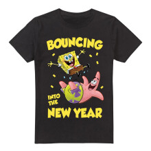 (XL, Black) SpongeBob SquarePants Mens Bouncing Into The New Year T-Shirt