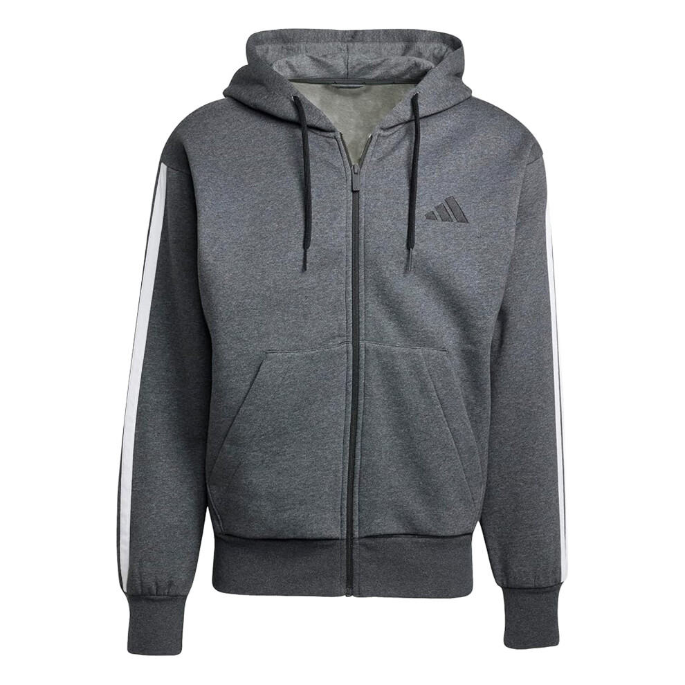 Adidas (Xxl, Dark Grey/Black) Mens 3 Stripes Fleece Full Zip Hoodie