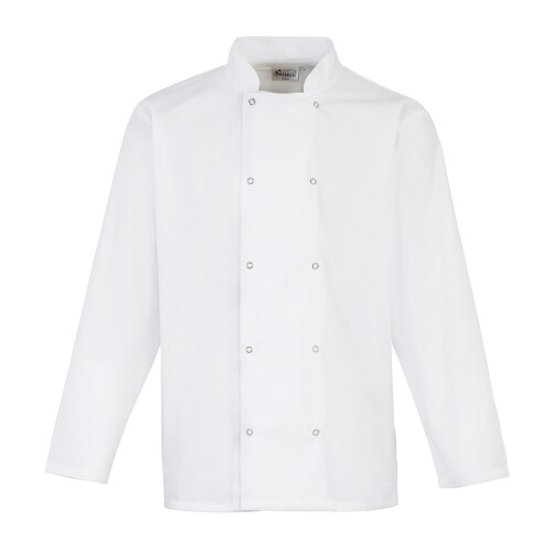 Premier (S, White) Premier Unisex Adult Stud Front Long-Sleeved Chef Jacket
