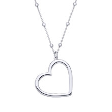 Jewelco London Rhodium Plated Sterling Silver Open Love Hear Faceted Bead Chain Lavalier Necklace - GVK516