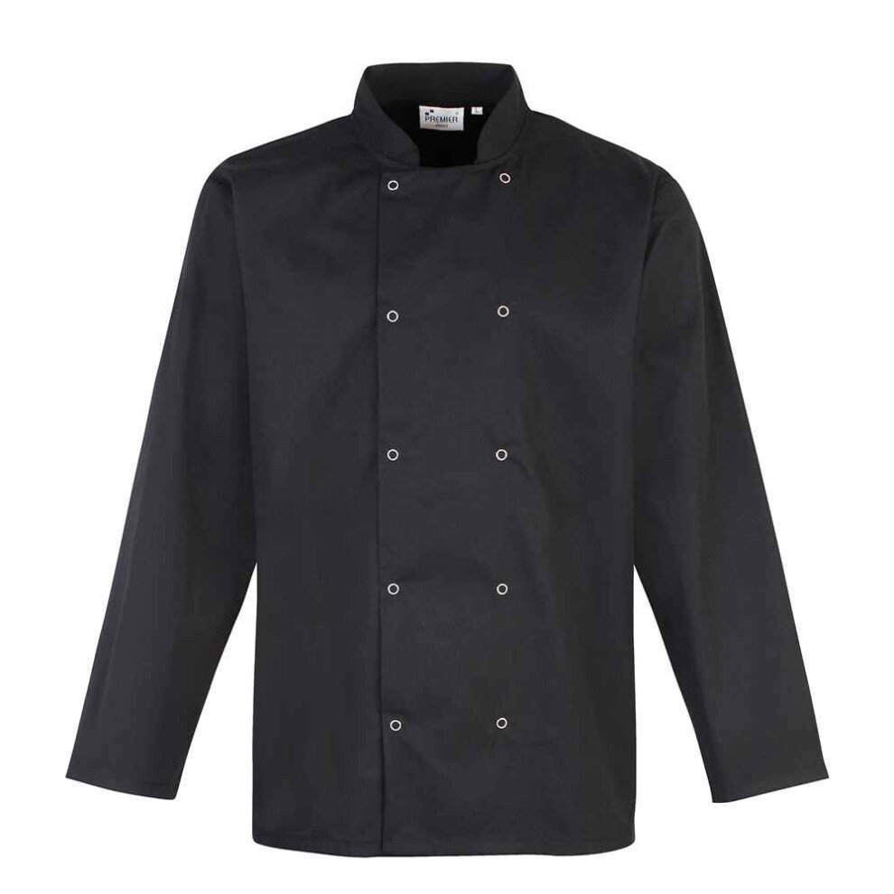 (L, Black) Premier Unisex Adult Stud Front Long-Sleeved Chef Jacket 5063470799695