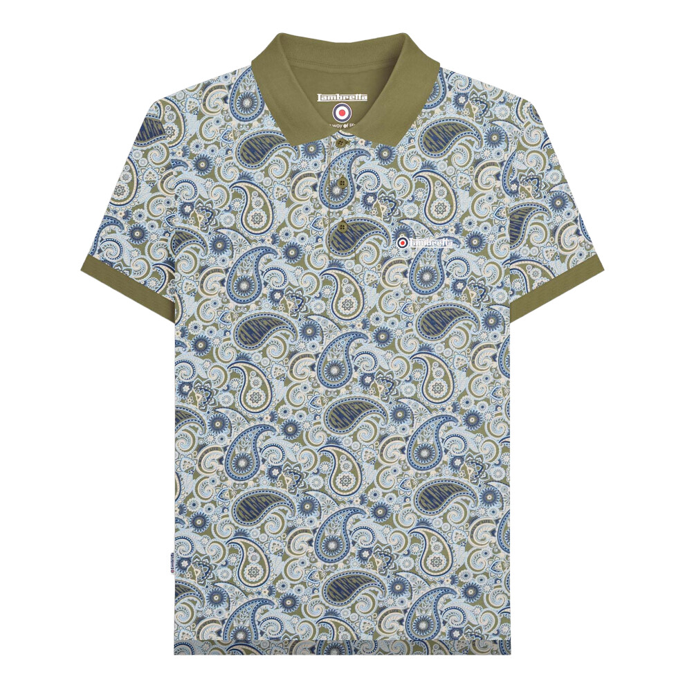 Lambretta (4Xl, Khaki Green/Navy) Mens Ss25 Paisley Branded Big & Tall Polo Shirt