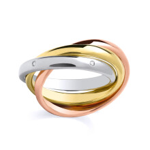 (Q) Jewelco London 3-Colour Sterling Silver CZ D-Shape Rolling Interlocked Love 3mm Russian Wedding Band Bond Ring - GSR1106