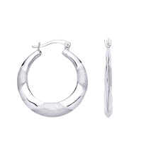 Jewelco London Ladies Rhodium Sterling Silver Satin Quadrant Round Hoop Creole Earrings - ER170