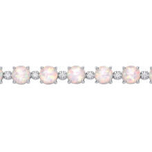 Jewelco London Ladies Rhodium Sterling Silver Rainbow Opal CZ Lil n Large Alternating Tennis Bracelet - GVB613