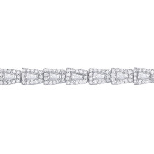 Jewelco London Ladies Rhodium Sterling Silver Baguette CZ Art Deco Trapezium Halo Cluster Tennis Bracelet - GVB608