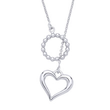 Jewelco London Rhodium Plated Sterling Silver Eternal Love, Hug & Heart Bead Hoop Lariat Necklace - GVK518