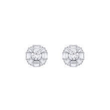 Jewelco London Ladies Rhodium Sterling Silver Baguette CZ Art Deco Solitaire Cluster Stud Earrings - EAG1284