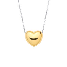 Jewelco London Rhodium & Yellow Gold-Plated Sterling Silver Puffed 3D Love Heart Slider Rolo Slider Chain Link Necklace - GVK514