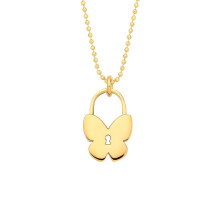 Jewelco London Yellow Gold-Plated Sterling Silver Butterfly Love Lock Charm Bead Chain Link Necklace - GVK512