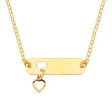 Jewelco London Yellow Gold-Plated Sterling Silver Cut Out Love Heart ID Bar Charm Charm Necklace - GVK521