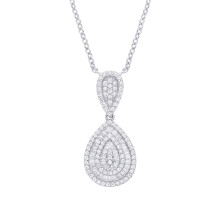 Jewelco London Ladies Rhodium Sterling Silver Baguette CZ Pear Avocado Geode Cluster Pendant Necklace - GVK504