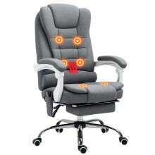 Office Chair with 6 Point Massage and Back Heat, Linen Desk Chair with Footrest Adjustable Height and Swivel Wheels, Back Reclining, Grey