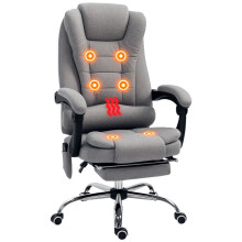 Office Chair with 6 Point Massage and Back Heat, Microfiber Desk Chair with Footrest Adjustable Height and Swivel Wheels, Back Reclining, Grey