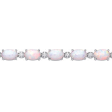 Jewelco London Ladies Rhodium Sterling Silver Rainbow Oval Opal CZ Lil n Large Alternating Tennis Bracelet - GVB614