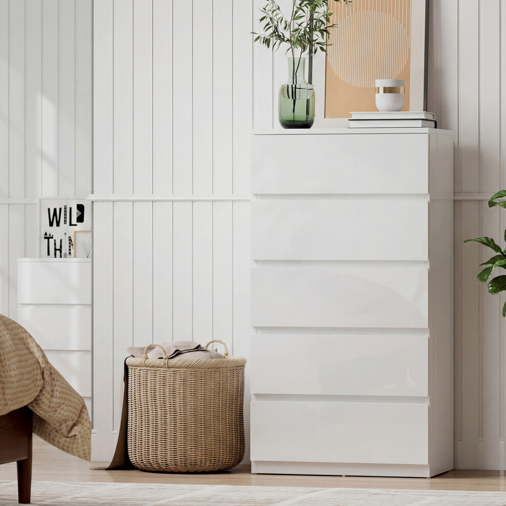 HOMCOM Bedroom Chest of Drawers, 5 Drawers Dresser, Drawer Unit, White