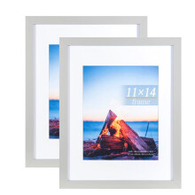 Grey Picture Frames 14x11 Inch 2 Pack, Wooden Picture Frame for Tabletop and Wall Mounting, Mount for Picture 8x10...