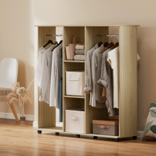 HOMCOM Mobile Double Open Wardrobe w/ Clothes Hanging Rail Colthing Natural