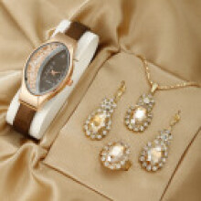 (Brown) Womens Quartz Wish Watch With Oval Face And Leather Band For Use Daily Elegant