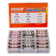 3 Values 60 Pcs 6.3x25 mm BS1362 3 A 5 A 13 A 240 V 0.248x0.984 Inch Ceramic Tube Fuses Assortment Kit
