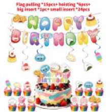 (46PCS)Suministros de fiesta blandos de dibujos animados con tazas de papel y banderas de banderines para fiesta niños