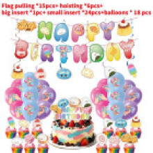 (64PCS)Suministros de fiesta blandos de dibujos animados con tazas de papel y banderas de banderines para fiesta niños