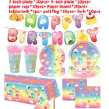 (76PCS)Suministros de fiesta blandos de dibujos animados con tazas de papel y banderas de banderines para fiesta niños