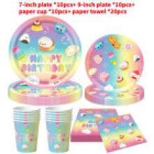 (50PCS)Suministros de fiesta blandos de dibujos animados con tazas de papel y banderas de banderines para fiesta niños