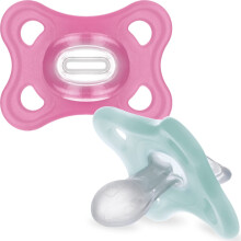 MAM Comfort Dummies, 3-12M, 2 Pack, Orthodontic Design, Pink | SkinSoft Silicone Teat, Comes in Dummy Steriliser Box