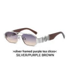 (Silver Blue Tea)Modern Square Sun Glasses With Lightweight Frame For Travel And Stage Performances