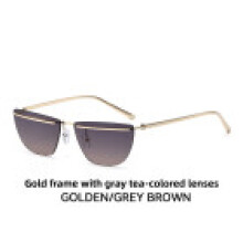 (Gray Tea)Elegant Metal Square Eyewear With Uv400 And Pc Lenses For Party Stage Performances