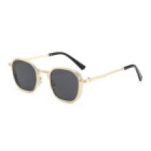 (GoldFrameGray)Gafas de sol cuadradas vintage para hombre y mujer con protección Uv400 y marco de metal perfectas para actividades al aire