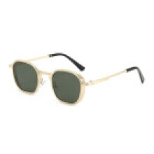 (GoldFrameGreen)Gafas de sol cuadradas vintage para hombre y mujer con protección Uv400 y marco de metal perfectas para actividades al aire