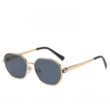(Gold Gray)Óculos de sol femininos poligonais com proteção Uv400 elegante acessório externo