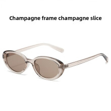 (Champagne)Óculos de sol oval retrô clássico com proteção UV400 leve para uso diário