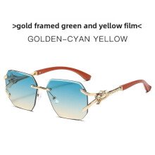 (Green Yellow)Óculos de sol unissex quadrado sem moldura com proteção Uv400 para ambientes externos elegantes