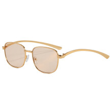 (Champagne)Óculos de sol quadrado de metal moderno com lentes Uv400 peças para viagens e deslocamentos diários