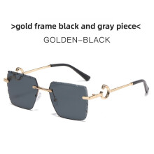 (BlackGray)Óculos de sol minimalista estampa de leopardo quadrado metal com antiuv para uso diário