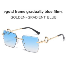 (Gradient Blue)Óculos de sol minimalista estampa de leopardo quadrado metal com antiuv para uso diário
