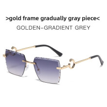 (Gradient Gray)Óculos de sol minimalista estampa de leopardo quadrado metal com antiuv para uso diário