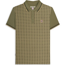 (XL, Khaki) Lambretta Mens Houndstooth Short Sleeve Polo Shirt