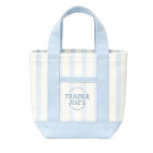 (Blue)Mini bolso de mano de lona Trader Joes bolsas de compras con bolsillo interior con cremallera para diario