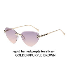 (Purple Tea)Óculos de sol minimalista olho de gato com armação de metal e lentes de PC para looks chiques verão