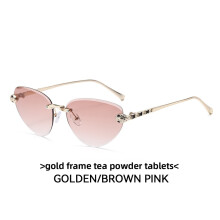 (PinkTea)Óculos de sol minimalista olho de gato com armação de metal e lentes de PC para looks chiques verão