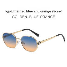 (Blue Orange)Gafas de sol de polígono para mujer con protección Uv400 elegante accesorio para exteriores